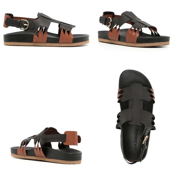 ULLA JOHNSON
ALMA TWISTED CONTRAST SANDAL 
BLACK/COGNAC Size 39 US 9 gently used - Picture 1 of 16